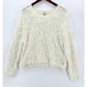 Yarnworks Sweater Womens Pullover Fuzzy Long Sleeve Round Neck Cream XL